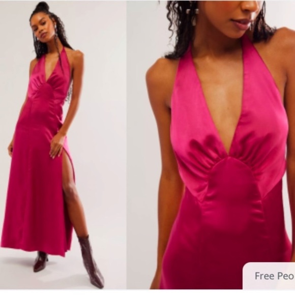 New! Free People dance til dawn Halter Maxi Dress Burgundy-Pink 21995 - Picture 1 of 14